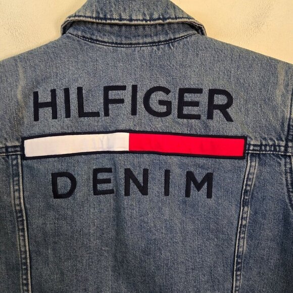 Tommy Hilfiger Denim Vintage Embroidered Spell Out Custom TruckerJacket Size M - Picture 5 of 8